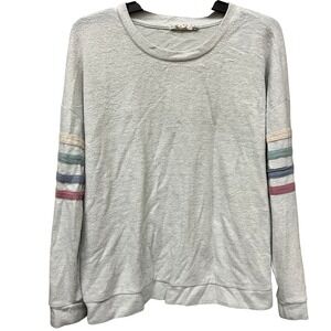 Pink Republic Womens XL Gray Sweatshirt Varsity Stripe Sleeve Crewneck Pullover